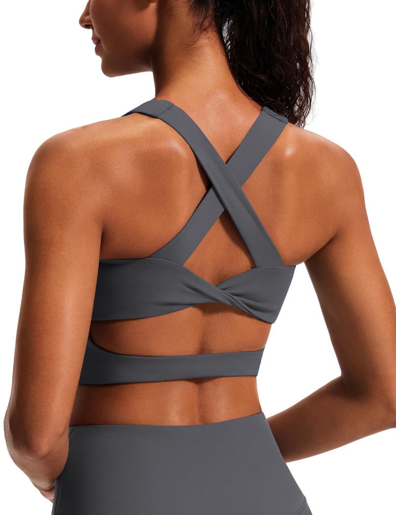 JOYSPELS Sports Bras for Women Extra Comfort Criss-Cross Back Padded Workout Tops for Women Medium Support Grey - Image 1