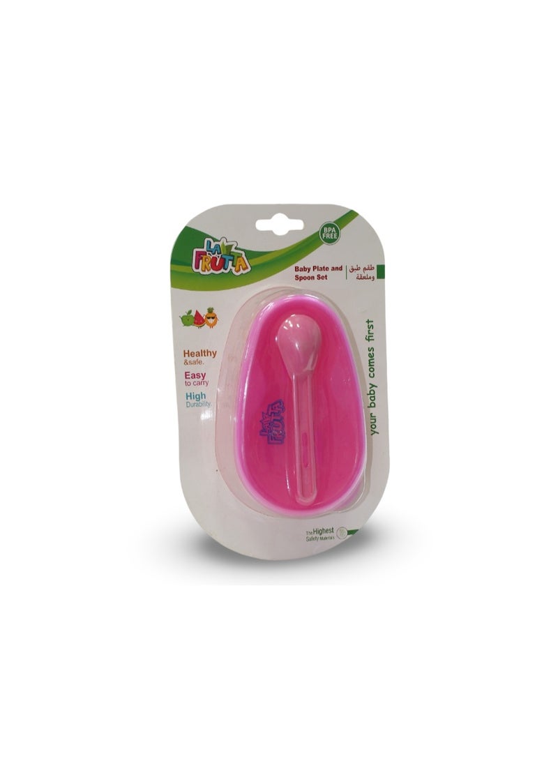 La Frutta Baby Plate and Spoon Set – Fuchsia - Image 1