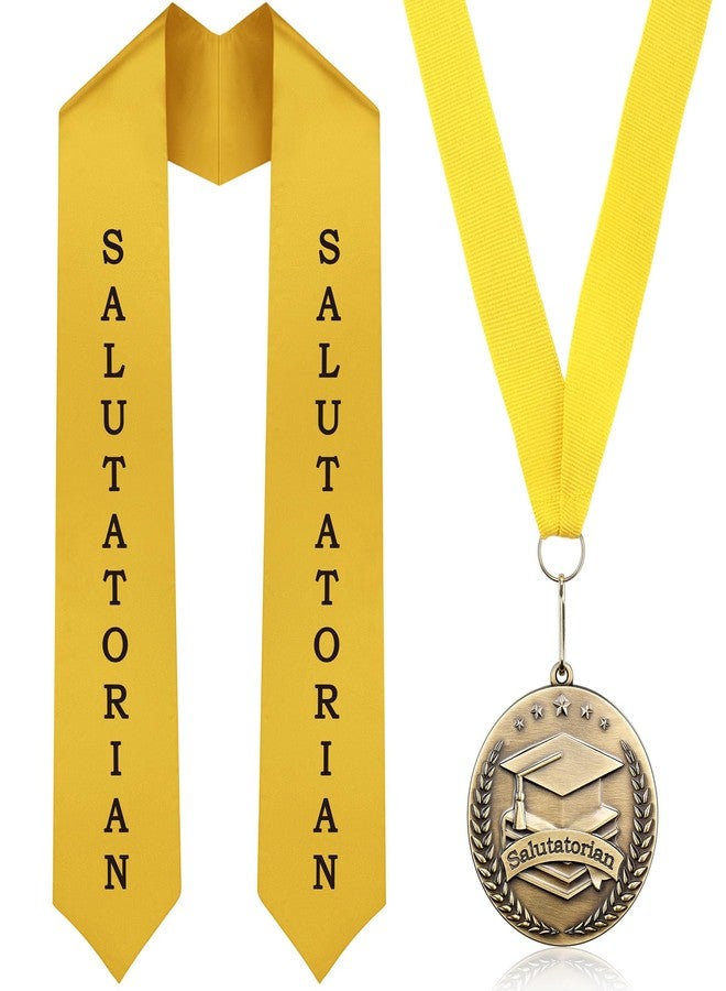 Remuuly 2 Pcs Graduation Award Medal and Graduation Stole Set Salute Award Medal 60 Inches Yellow Stole for Students - Image 1