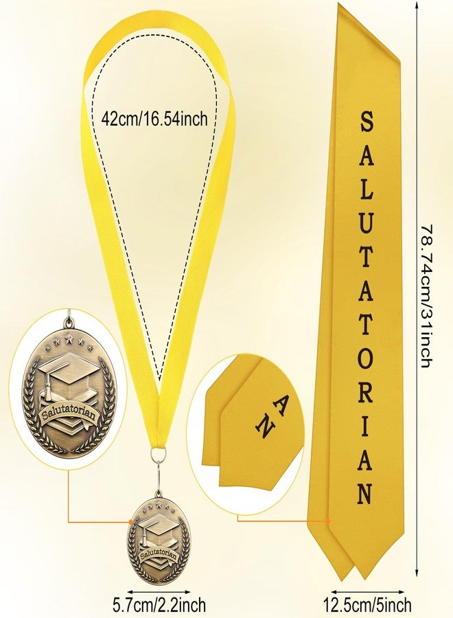 Remuuly 2 Pcs Graduation Award Medal and Graduation Stole Set Salute Award Medal 60 Inches Yellow Stole for Students - Image 2