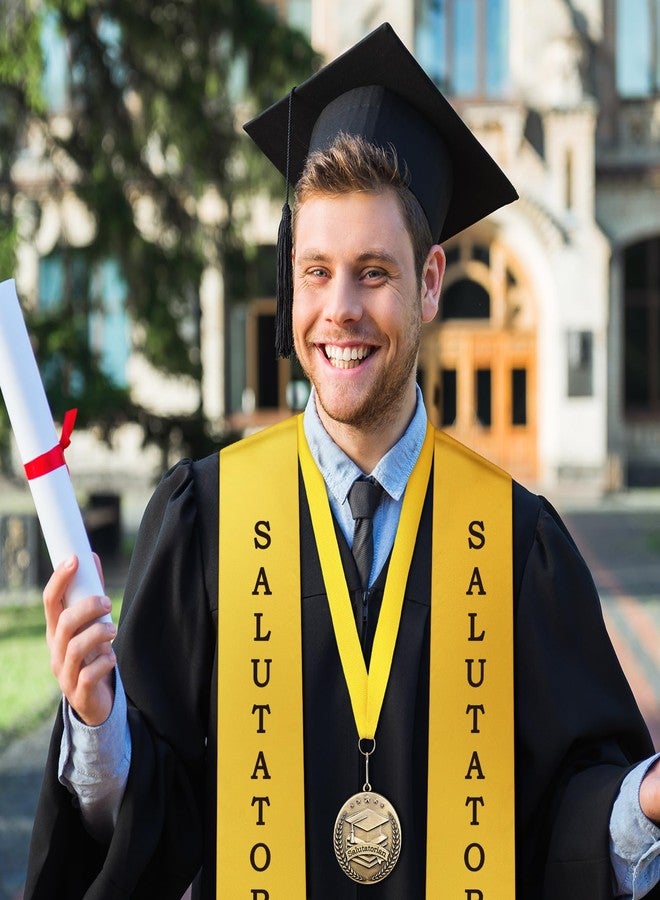 Remuuly 2 Pcs Graduation Award Medal and Graduation Stole Set Salute Award Medal 60 Inches Yellow Stole for Students - Image 3