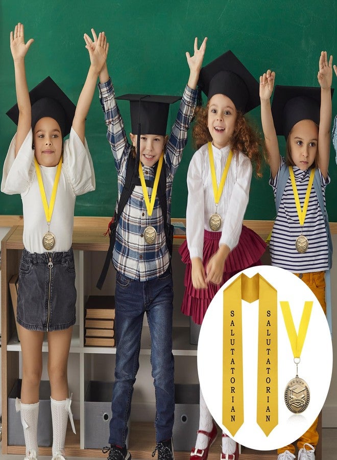 Remuuly 2 Pcs Graduation Award Medal and Graduation Stole Set Salute Award Medal 60 Inches Yellow Stole for Students - Image 5