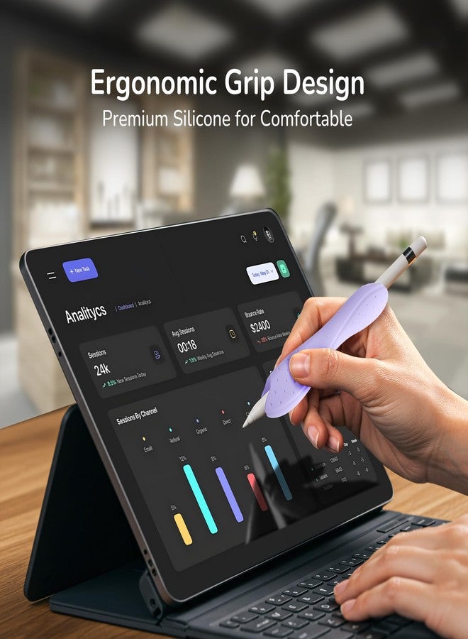 ELETIUO غلاف ELETIUO متوافق مع قلم أبل برو، الجيل 1/2، نموذج USB-C، غلاف سيليكون واقي مع نسيج مضاد للانزلاق، تصميم مزدوج الرأس مريح، شحن مغناطيسي ونقر مزدوج، بنفسجي - Image 5