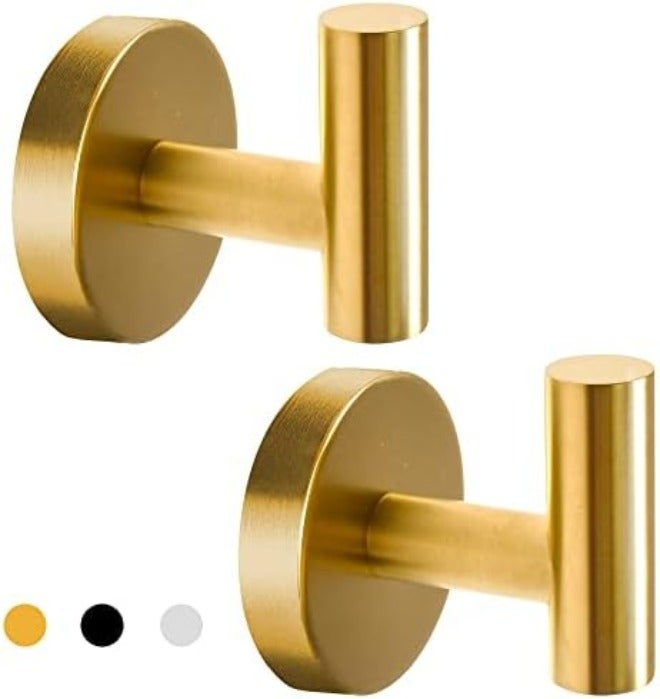 Vuzvuv Adhesive Brushed Nickel SUS304 Stainless Steel Towel Hooks – Heavy Duty Waterproof, Self-Adhesive Coat Robe Hook for Bathroom, Kitchen, Hotel (2-Pack) - Image 1
