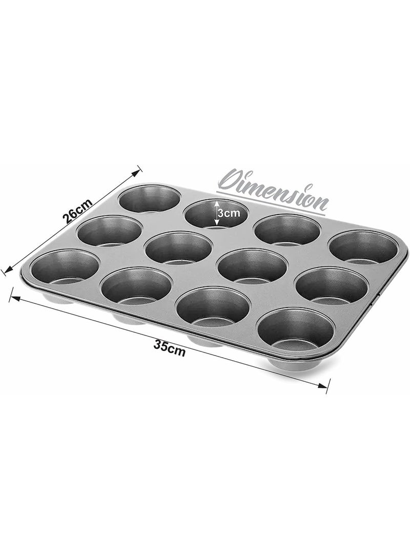 2-Pack 12 Cup Cupcake Baking tray Non-Stick Carbon Steel Muffin Tray Oven Baking Pan Heat Resistant Bakeware Pan perfect for making Cupcakes, Mini Pie, Tart and Muffins  - Image 3