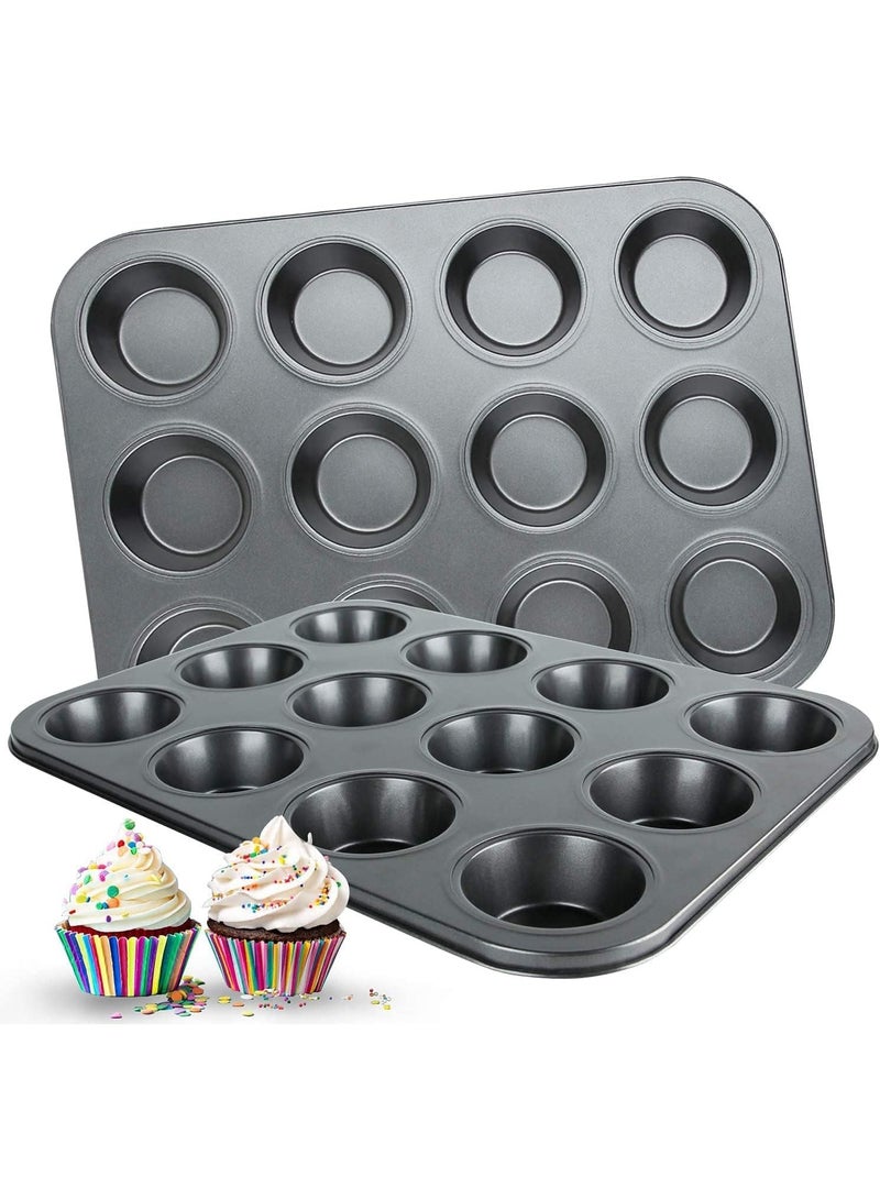 2-Pack 12 Cup Cupcake Baking tray Non-Stick Carbon Steel Muffin Tray Oven Baking Pan Heat Resistant Bakeware Pan perfect for making Cupcakes, Mini Pie, Tart and Muffins  - Image 5
