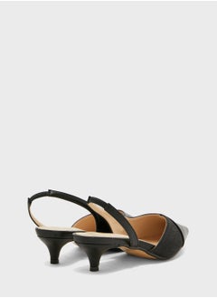 ELLA Contrast Texture Slingback Pointed Kitten Heel Pu  - Image 2