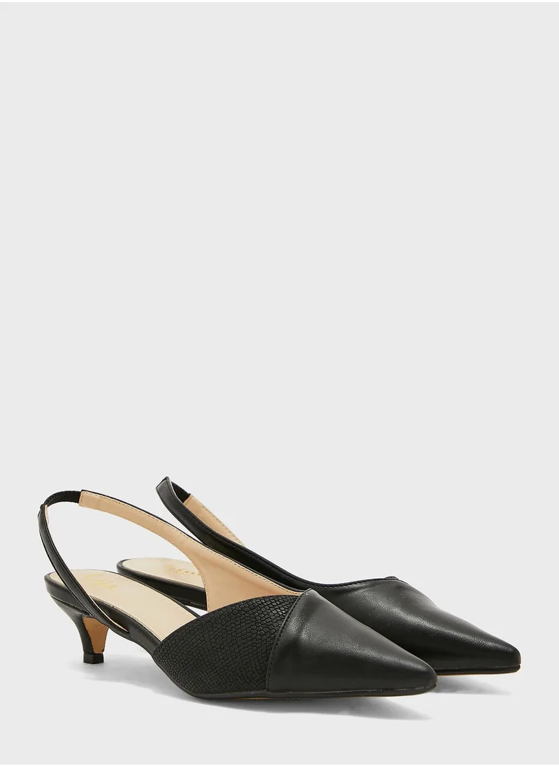 ELLA Contrast Texture Slingback Pointed Kitten Heel Pu
