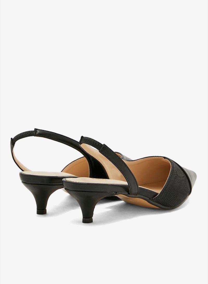 ELLA Contrast Texture Slingback Pointed Kitten Heel Pu - Image 2