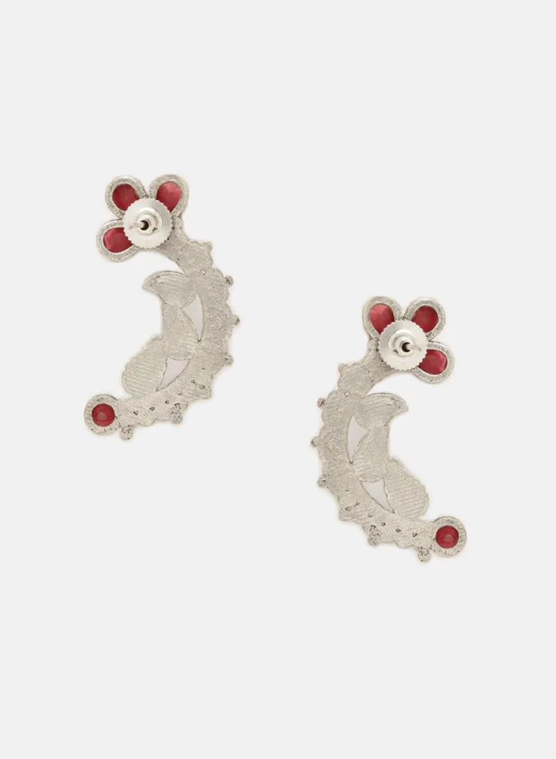 Priyaasi Faux Ruby Studded Oxidised Contemporary Drop Earrings