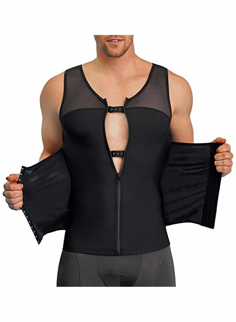 KASTWAVE Mens Slimming Body Shaper Vest, Chest Abdomen Compression Tank Top, Shapewear Chest Abdomen Control Body Shaper Undershirt Workout Vest Tank Top, Belly Hiding Undershirts (Black, L) - Image 1