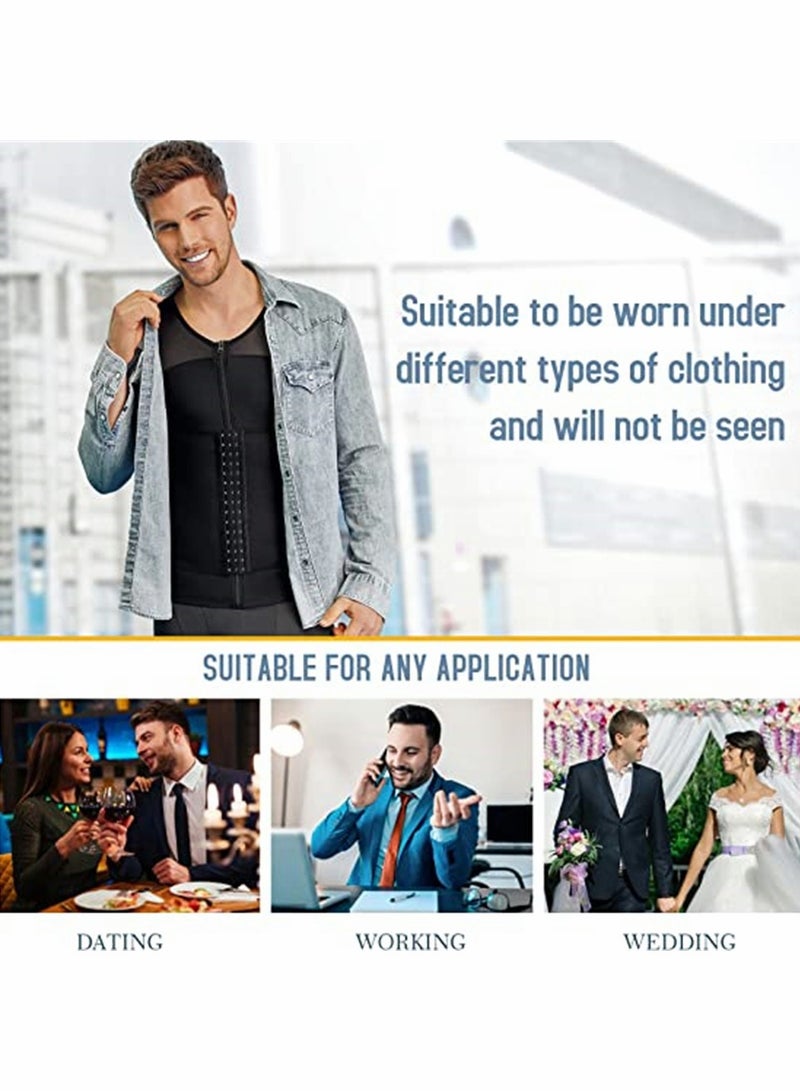 KASTWAVE Mens Slimming Body Shaper Vest, Chest Abdomen Compression Tank Top, Shapewear Chest Abdomen Control Body Shaper Undershirt Workout Vest Tank Top, Belly Hiding Undershirts (Black, L) - Image 5