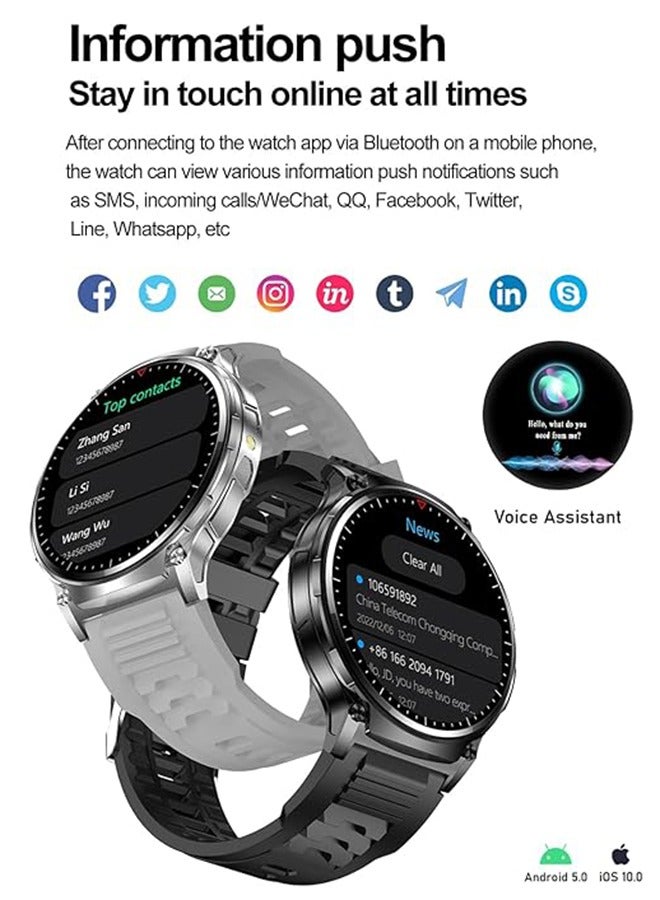 رولستيمي ساعة ذكية للرجال في الهواء الطلق ساعة ذكية للرجال مع مصباح ليد جيب البوصلة النشاط جهاز تعقب للياقة البدنية الفضة الفولاذ المقاوم للصدأ ساعة ذكية ل أندريود يوس - Image 4