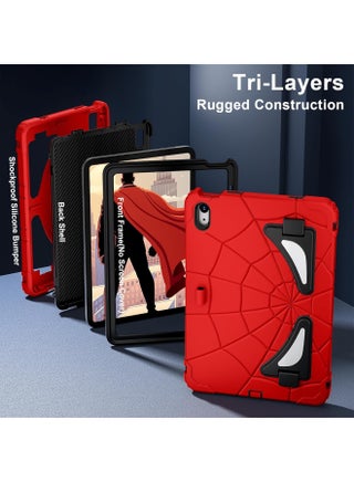 جراب لجهاز iPad (A16) الجيل الحادي عشر (11 بوصة)/iPad الجيل العاشر (10.9 بوصة) - جراب لطيف وجميل للأطفال، بتصميم كرتوني، مزود بمسند وحزام كتف وحامل أقلام، مقاوم للصدمات (أحمر وأسود). - view 3