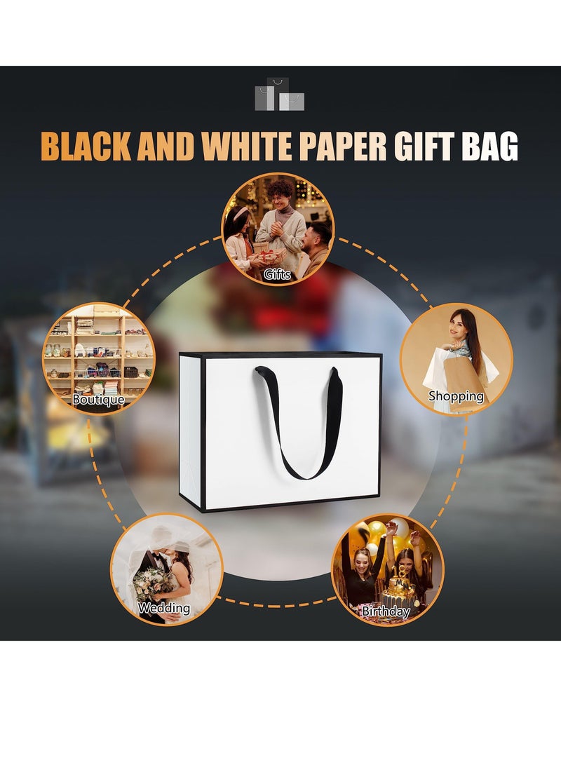 أكياس هدايا سوداء وبيضاء بالجملة، 20 قطعة 27x8x21 سم أكياس هدايا متوسطة الحجم، أكياس هدايا سوداء وبيضاء، مع مقابض من الشريط، أكياس هدايا ورقية سميكة، أكياس بوتيك، لحفلات الزفاف، أعياد الميلاد، الترحيب - Image 5