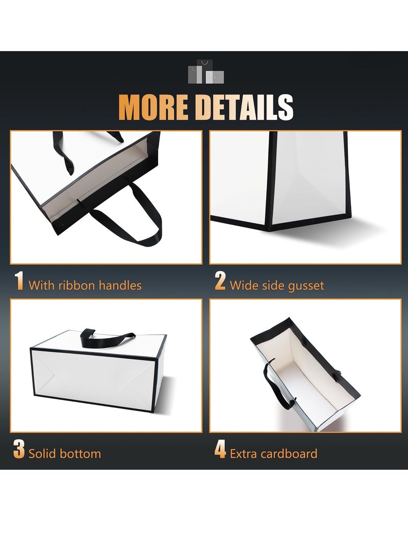 أكياس هدايا سوداء وبيضاء بالجملة، 20 قطعة 27x8x21 سم أكياس هدايا متوسطة الحجم، أكياس هدايا سوداء وبيضاء، مع مقابض من الشريط، أكياس هدايا ورقية سميكة، أكياس بوتيك، لحفلات الزفاف، أعياد الميلاد، الترحيب - Image 3