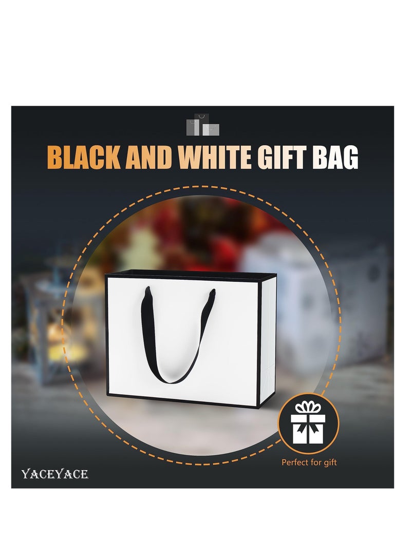 أكياس هدايا سوداء وبيضاء بالجملة، 20 قطعة 27x8x21 سم أكياس هدايا متوسطة الحجم، أكياس هدايا سوداء وبيضاء، مع مقابض من الشريط، أكياس هدايا ورقية سميكة، أكياس بوتيك، لحفلات الزفاف، أعياد الميلاد، الترحيب - Image 2