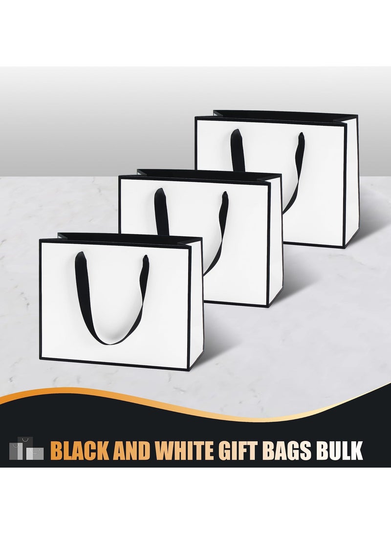 أكياس هدايا سوداء وبيضاء بالجملة، 20 قطعة 27x8x21 سم أكياس هدايا متوسطة الحجم، أكياس هدايا سوداء وبيضاء، مع مقابض من الشريط، أكياس هدايا ورقية سميكة، أكياس بوتيك، لحفلات الزفاف، أعياد الميلاد، الترحيب - Image 4