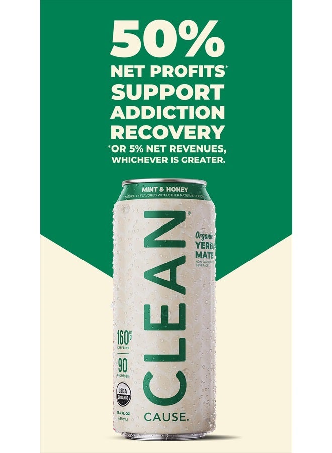 CLEAN Cause Mint & Honey USDA Organic Yerba Mate Tea (15.5oz cans, 12-Pack Case) Non-Carbonated, 160mg Caffeine - Image 2