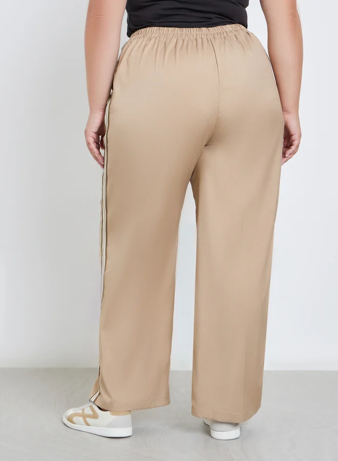 Styli Styli Plus Beige Straight Fit Trousers with Side Tape