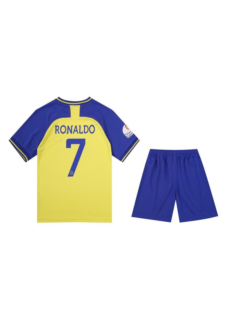 Ronaldo 2022-2023 الرياض لكرة القدم رياضية#7 رونالدو كرة القدم جيرسي مجموعة تي شيرتات قصيرة للأطفال حجم هدية للجماهير الصغيرة - Image 1