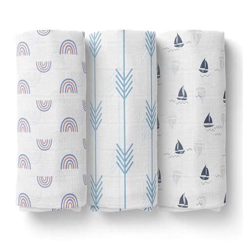 1ST STEP 100% Cotton Muslin Baby Swaddle Set, Pack of 3, Size-120cm x 100cm (47"x39"), (Blue) - Image 1