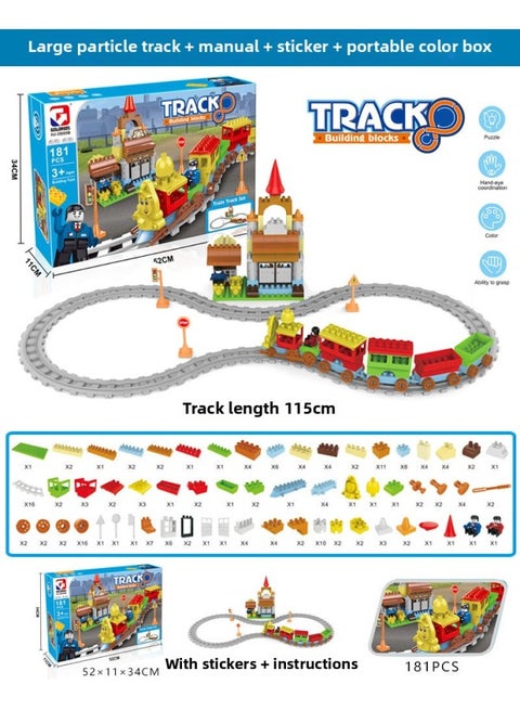 Building Block Puzzle Assembled Boys And Girls Intelligence Brain Assembled Toys Children Compatible With Lego Large Particle Scenes-Color:183PCs Color Box Version Of Rail Car Building Blocks [35005B]]