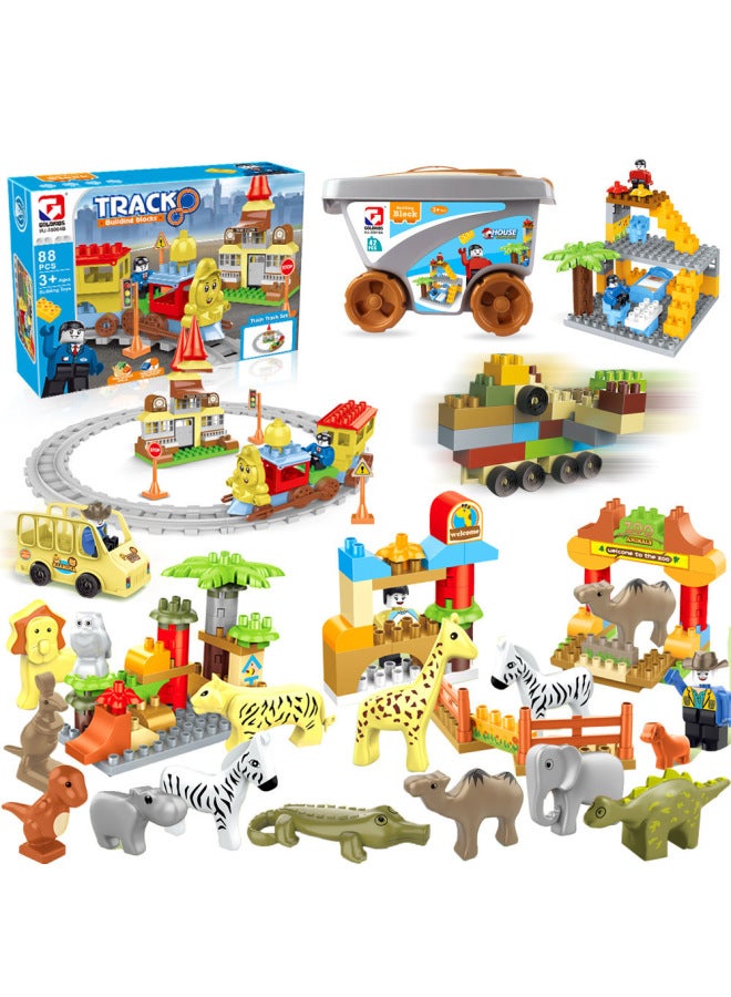 Building Block Puzzle Assembled Boys And Girls Intelligence Brain Assembled Toys Children Compatible With Lego Large Particle Scenes-Color:183PCs Color Box Version Of Rail Car Building Blocks [35005B]]