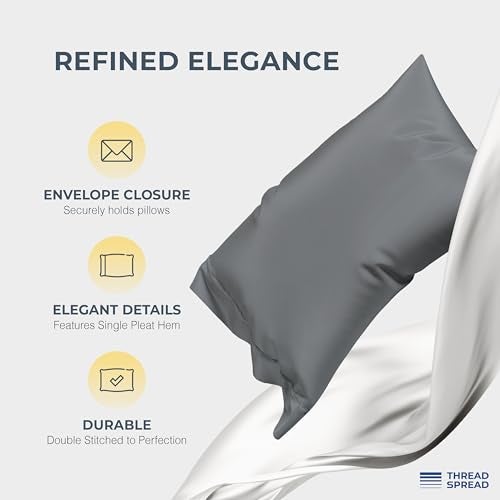 THREAD SPREAD 100% Egyptian Cotton Sheets Queen Size - Luxury 1500 Series Queen Sheet Set Egyptian Cotton (4 PC, Dark Grey), Silky Soft, Sateen Weave, Cooling & Breathable, 17" Deep Pocket Bed Set - Image 4