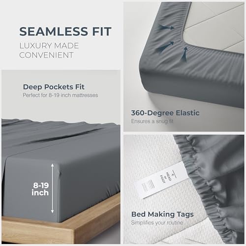 THREAD SPREAD 100% Egyptian Cotton Sheets Queen Size - Luxury 1500 Series Queen Sheet Set Egyptian Cotton (4 PC, Dark Grey), Silky Soft, Sateen Weave, Cooling & Breathable, 17" Deep Pocket Bed Set - Image 5