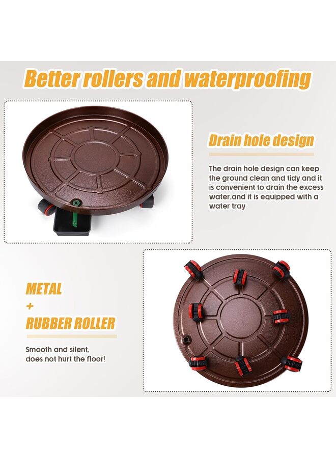 Round Plant Stand with Lockable Wheels, Heavy Duty for Indoor Outdoor, Large Rolling Dolly Planter Caddy on Casters to Carry Potted Flower Pot, Round Metal Tray NO Holes (Color : Brass - Image 2