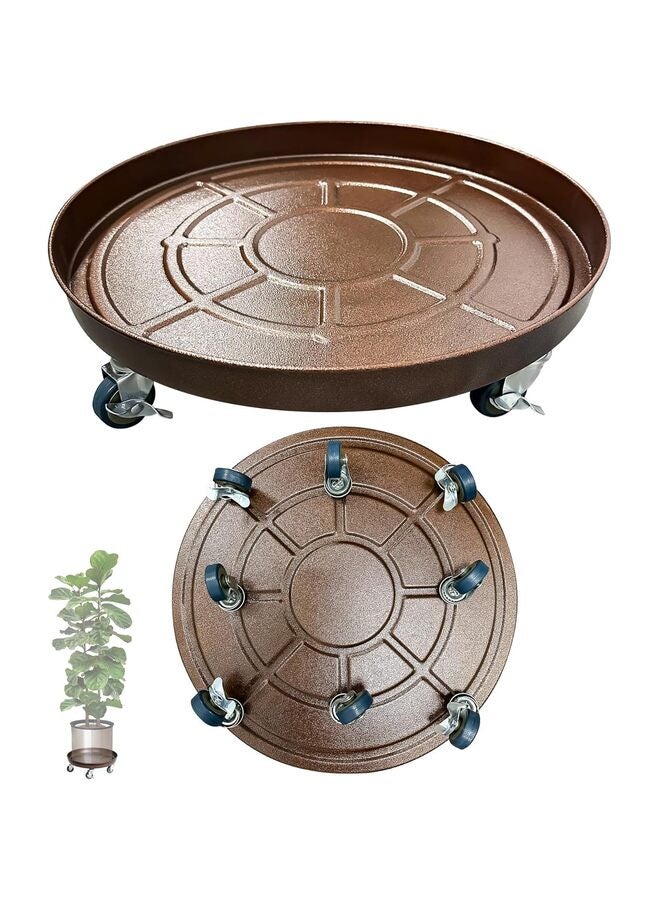 Round Plant Stand with Lockable Wheels, Heavy Duty for Indoor Outdoor, Large Rolling Dolly Planter Caddy on Casters to Carry Potted Flower Pot, Round Metal Tray NO Holes (Color : Brass - Image 1