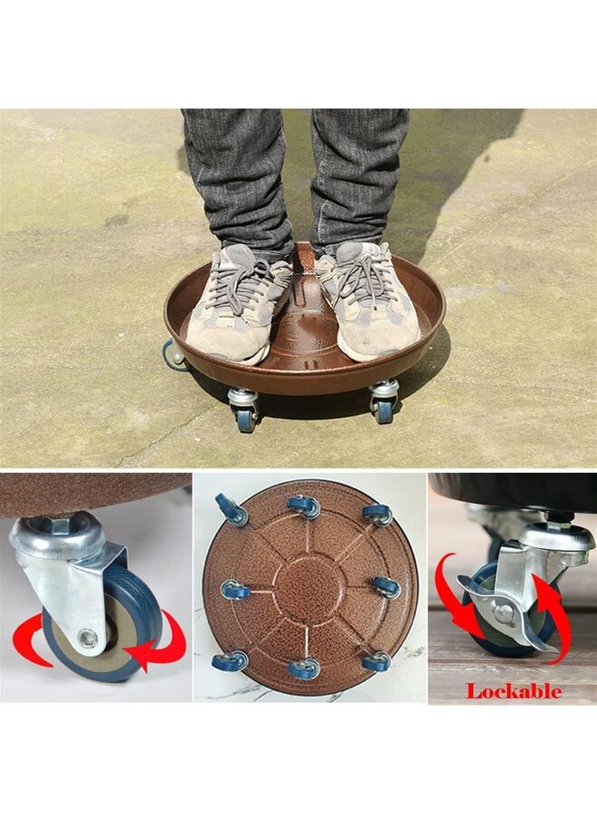 Round Plant Stand with Lockable Wheels, Heavy Duty for Indoor Outdoor, Large Rolling Dolly Planter Caddy on Casters to Carry Potted Flower Pot, Round Metal Tray NO Holes (Color : Brass - Image 4