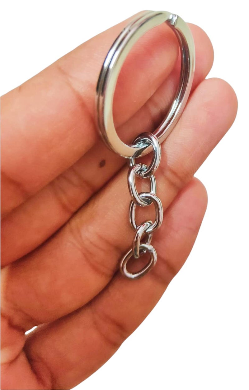 Kidultz Silver Plated Alloy Keyring Keychain Rings with Chain and Connecting Ring - Heavy Duty Glossy Finish Silver Plated Keychains Rings for DIY Crafts and Other Purposes (Pack of 10) - Image 1