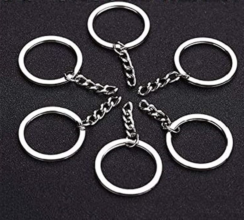 Kidultz Silver Plated Alloy Keyring Keychain Rings with Chain and Connecting Ring - Heavy Duty Glossy Finish Silver Plated Keychains Rings for DIY Crafts and Other Purposes (Pack of 10) - Image 2
