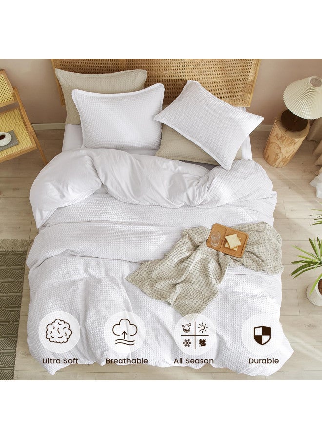PHF PHF Waffle Weave Duvet Cover Set King Size, 3 Piece Ultra Soft Breathable Durable Comforter Cover for All Season, Waffle Textured Duvet Cover with 2 Pillow Shams Bedding Collection, 104"x90", White  - Image 2