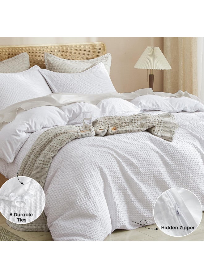 PHF PHF Waffle Weave Duvet Cover Set King Size, 3 Piece Ultra Soft Breathable Durable Comforter Cover for All Season, Waffle Textured Duvet Cover with 2 Pillow Shams Bedding Collection, 104"x90", White  - Image 4