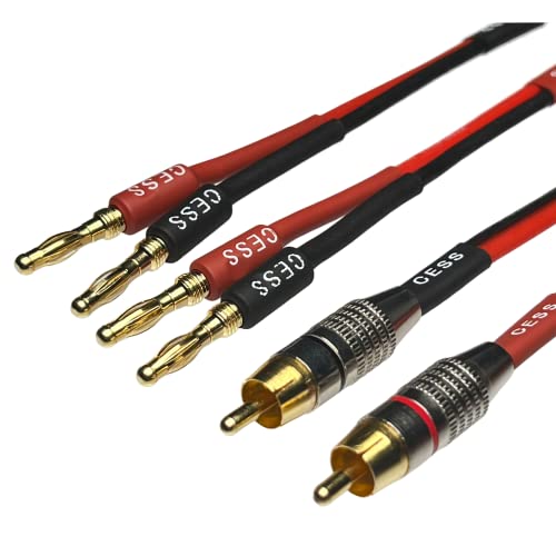CNCESS CESS-024-6f Speaker Cable with RCA Plug to 4mm Banana Plug, Pure Copper Gold-Plated Connectors, 400 Strands Tinned Copper Wire, Soft Silicone Rubber Cable (14AWG 6 Feet) - Image 3