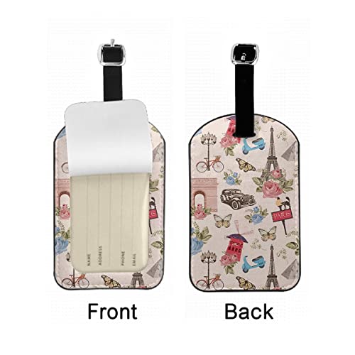 Zoczos Paris Travel Suitcase Tag Vintage French City Bicycle Car Flowers Butterfly Landscape Luggage Tags Label Cruise Instrument Bag Case Tags, 1 Pack - Image 3