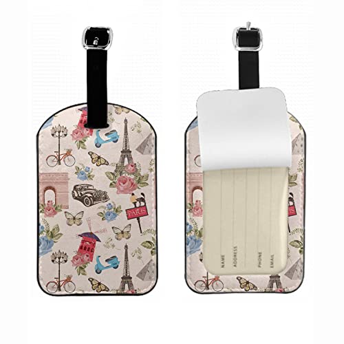 Zoczos Paris Travel Suitcase Tag Vintage French City Bicycle Car Flowers Butterfly Landscape Luggage Tags Label Cruise Instrument Bag Case Tags, 1 Pack - Image 1