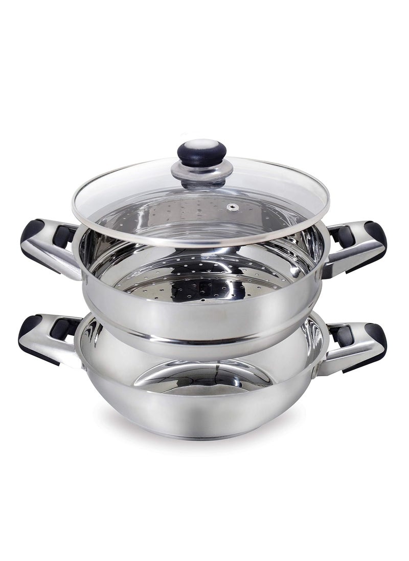 Pristine Pristine Stainless Steel Tri Ply Induction Base Multipurpose Kadai and Steamer with Glass Lid | 1 Kadai, 1 Steamer Basket, 1 Glass lid (22cm, Silver)  - Image 4
