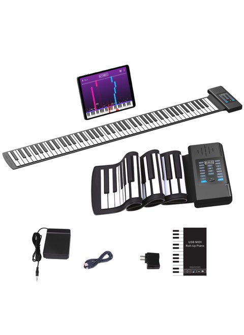 88 Keys Roll Up Piano, Portable Roll Piano Keyboard, Rechargeable Roll Up Piano with LED Display MIDI Function, Hand Roll Piano with 128 Rhythms for Kids and Beginners
