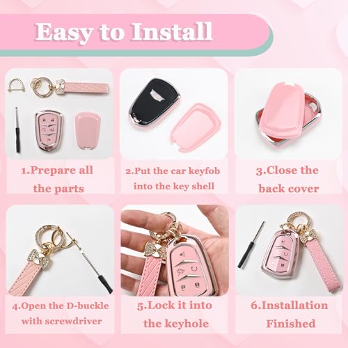 JAMCARI for Dodge Challenger Key Fob Cover - 3 4 5 Buttons Soft TPU Key Fob Case for Durango Charger Jeep Grand Cherokee Renegade Compass Comander Full Protection Car Key Cover with Bling Keychain - Image 4