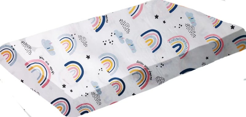 BIBS Cot Bed Fitted Sheets, 100% Cotton Travel Cot Sheets Fitted 140x70cm, Fits for Hauck Sleep N Play, Dream N Play Travel Cot, Ultra Soft & Breathable Cotton, Rainbow Print for Little Girl - Image 1