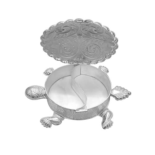 MAA SILVER Pure Silver Haldi Kumkum Dabbi Box BIS Hallmarked with Tortoise Kachua Shape & Beautiful Design Perfect for Gifting Home Office Puja Use (925 Purity)(25 Grams Silver) - Image 3