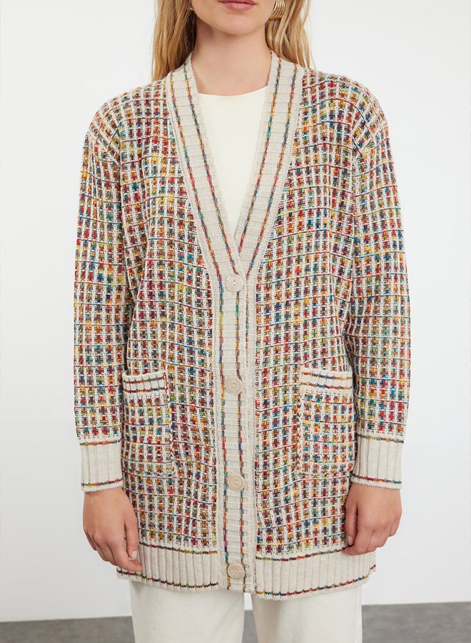 trendyol Stone V-Neck Knitwear Cardigan TCTAW22TH0144 - Image 3
