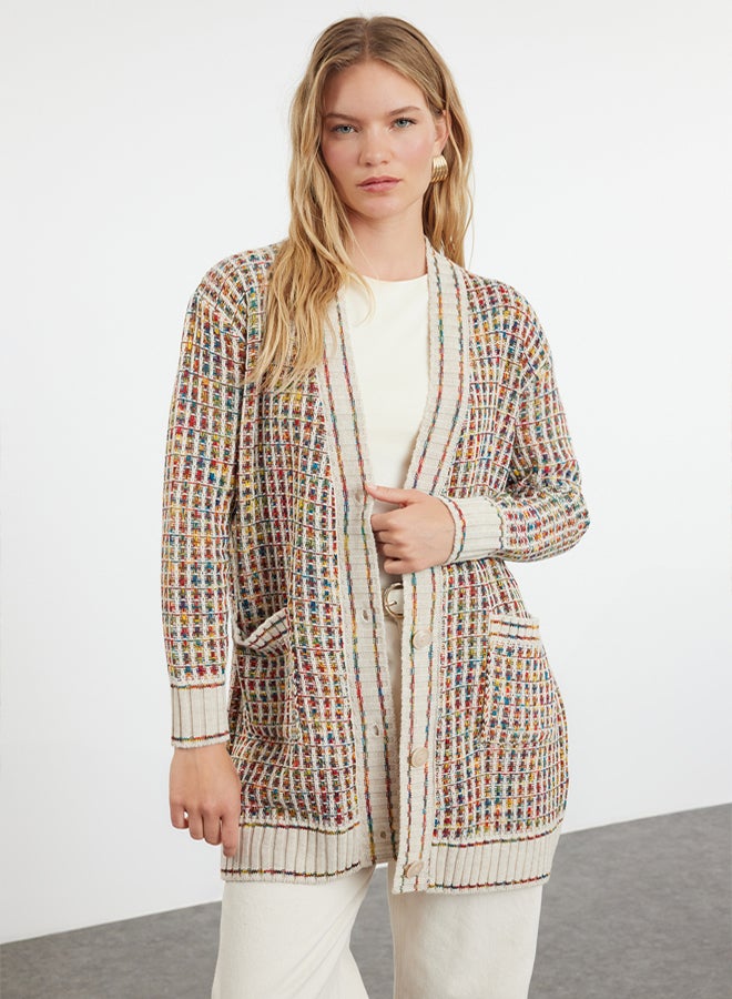 trendyol Stone V-Neck Knitwear Cardigan TCTAW22TH0144 - Image 2