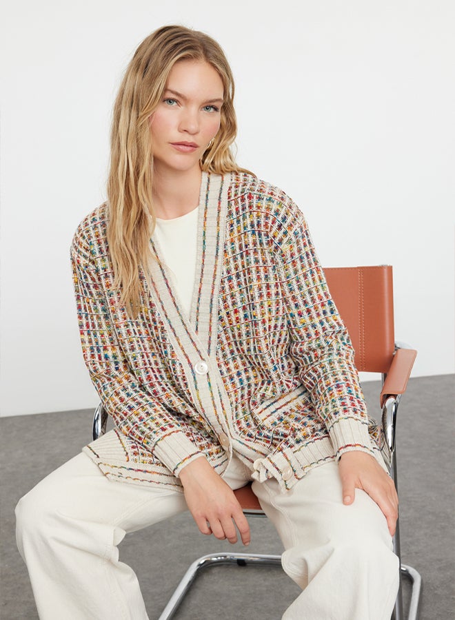 trendyol Stone V-Neck Knitwear Cardigan TCTAW22TH0144 - Image 1