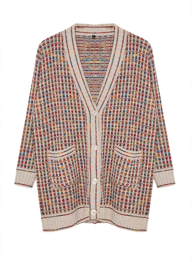 trendyol Stone V-Neck Knitwear Cardigan TCTAW22TH0144 - Image 5