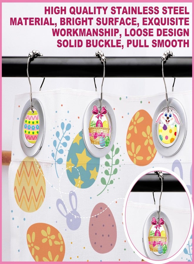 Sosation 12 Pcs Easter Shower Curtain Hooks Hangers Decorative Metal Rustproof Bathroom Pendants Decor with Happy Easter Egg Chick Rabbit Carrot Flower Stainless Shower Curtain Rings - Image 5